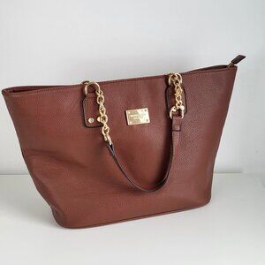Michael Kors Brown Pebbled Leather Tote • Gold Chain Straps